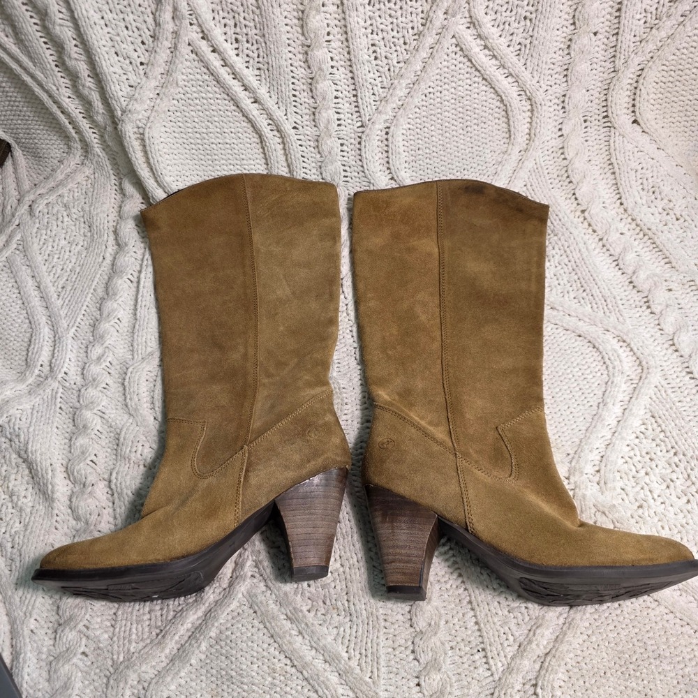 Bronx Too Soon Suede Mid Calf Boots Slouchy Brown Stacked Heel Womens 38 7-7.5